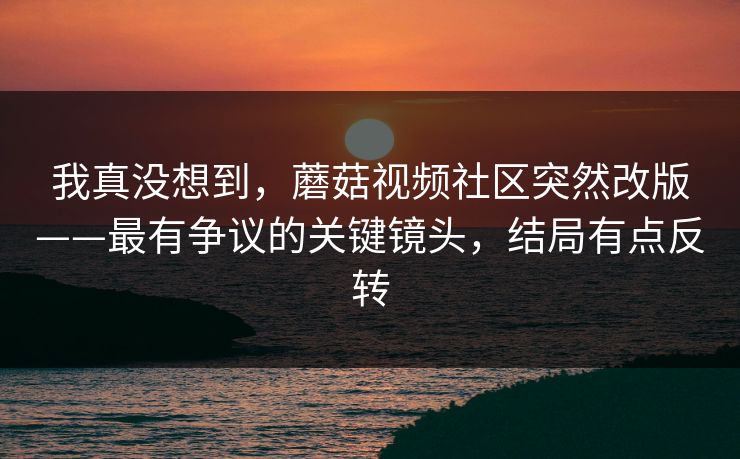 我真没想到，蘑菇视频社区突然改版——最有争议的关键镜头，结局有点反转