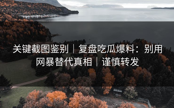 关键截图鉴别｜复盘吃瓜爆料：别用网暴替代真相｜谨慎转发