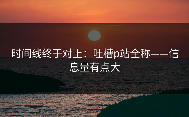 时间线终于对上：吐槽p站全称——信息量有点大