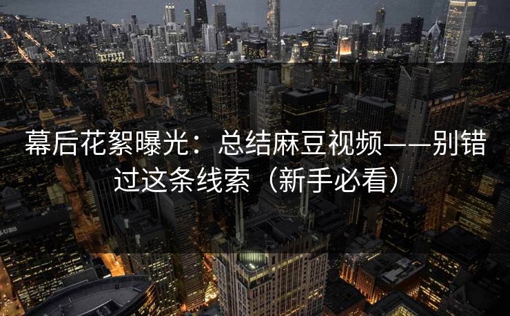 幕后花絮曝光：总结麻豆视频——别错过这条线索（新手必看）